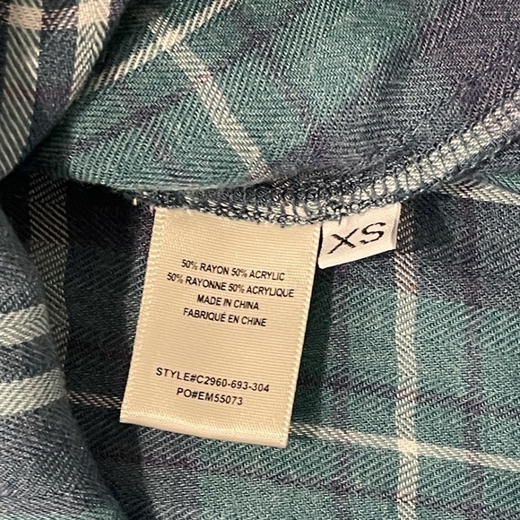 Cloth & Stone Womens Top Shirt Plaid Blue Green Small Short Sleeve XS - Picture 7 of 7